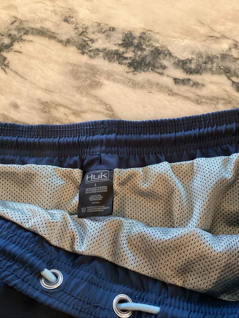 Huk Navy Shorts with Light Blue Drawstring - Picture 3 of 6